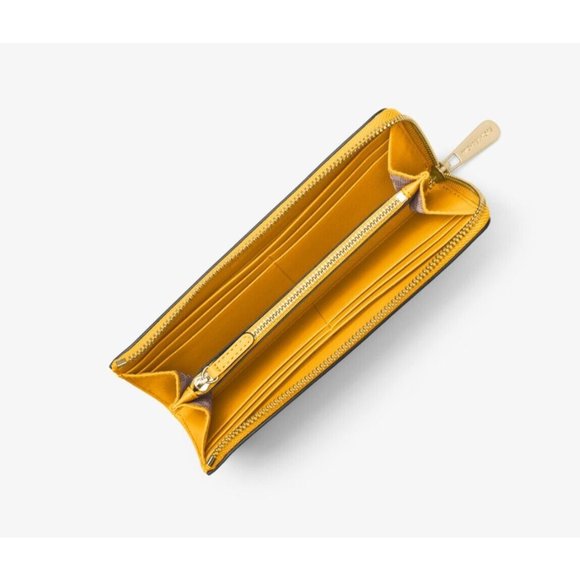 New Michael Kors Jet Set Travel Large Leather Quarter-Zip Wallet Jasmine Yellow - Picture 2 of 2